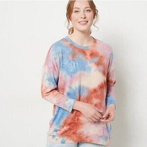 LOGO Lounge by Lori Goldstein Tie-Dye Brushed Jersey 3/4 Sleeve Top Persimmon L